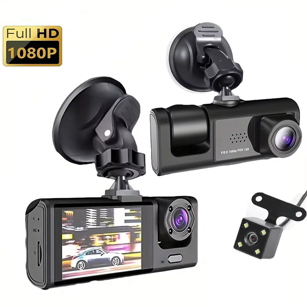 3 Channel Car DVR HD 1080P 3-Lens Inside Vehicle Dash CamThree Way Camera DVRs Recorder Video Registrator Dashcam Camcorder